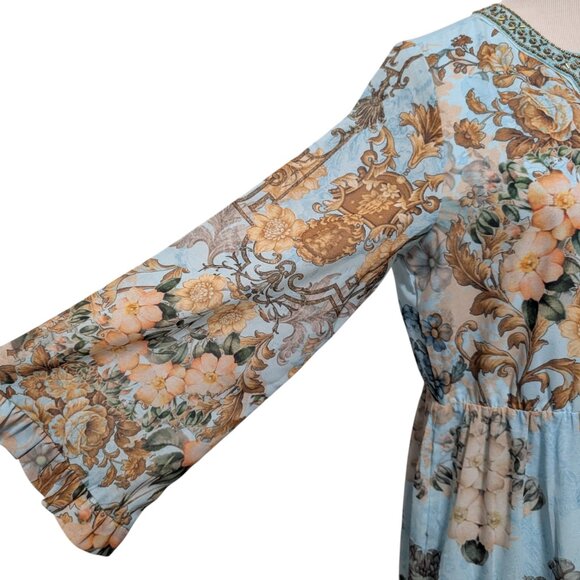 Soft Surroundings Womens Size M Robins Egg Blue Baroque Scrollwork Maxi Dress - Picture 5 of 9